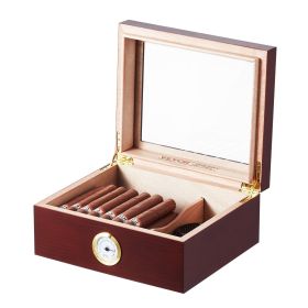 Cigar Humidor, Glass Top Cigar Humidor Box, Handmade Spanish Cedar Wood Cigar Desktop Box, Cigar Storage Case with Humidifier, Hygrometer and Div