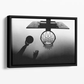 Black And White Basketball Hoop Floating Framed Canvas (Color: Black, size: 12" x 8" / 30cm x 20cm approx)