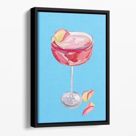 Sparkling Rose Gin Cocktail Floating Framed Canvas (Color: Black, size: 24" x 16" / 60cm x 40cm approx)